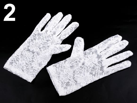 Spoločenské rukavice krajkové biele krátke